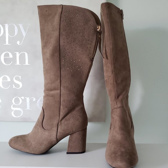 Lily Morgan Shoes - Rhinestone embellished faux suede heeled boot